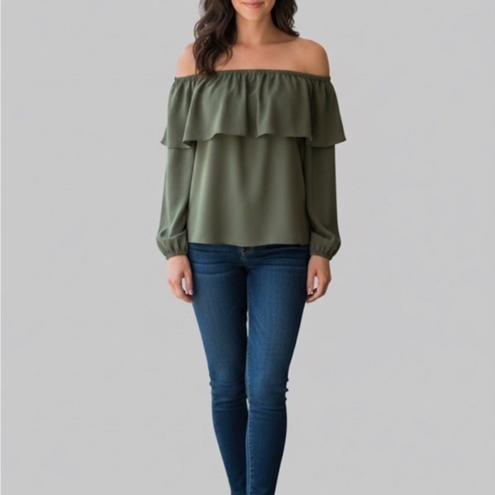 Wilfred Off-Shoulder Ruffle Long Sleeve Top Green